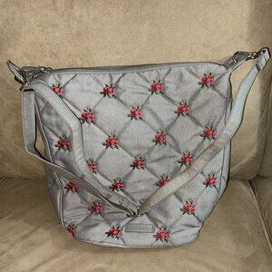Vera Bradley Carson Hobo Crossbody in Denim Gray Shoulder Bag Purse Embroidered